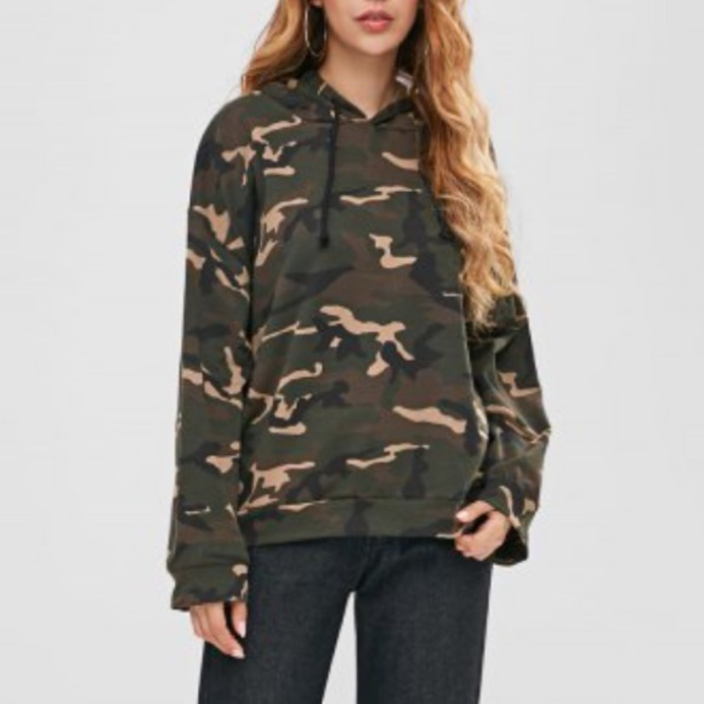 Zaful Drawstring Oversized Camouflage Hoodie